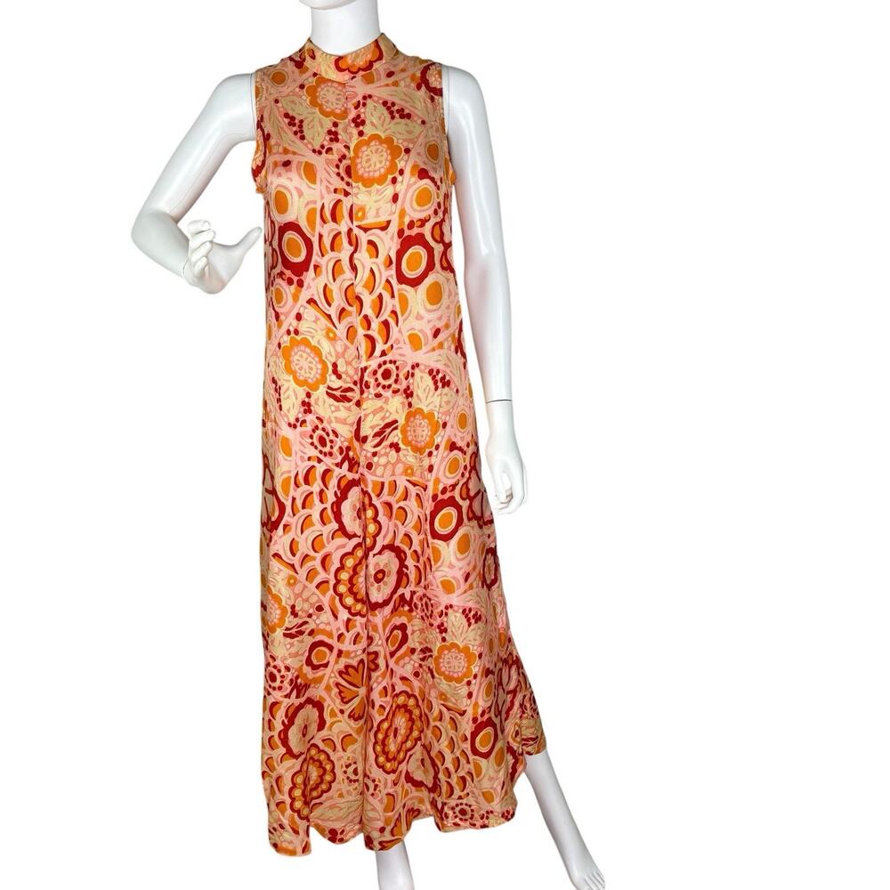 Handmade Vtg 60s 70s Jumpsuit Palazzo Wide Leg High Neck Floral Mod Sz M *READ*